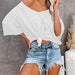 Color-Summer Women Clothing V neck Pocket Waffle Casual Short-Sleeved T shirt-Fancey Boutique