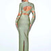 Color-Socialite Low Cut Bandage CrissCross Cropped Outfit Hollow Out Cutout Long Slim Dress-Fancey Boutique