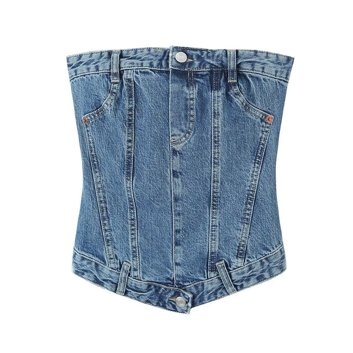 Color-Summer Women Clothing Elastic Corset Denim Top-Fancey Boutique