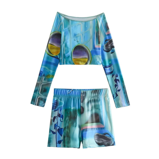 Color-Spring Women Casual Print Top Shorts Suit-Fancey Boutique