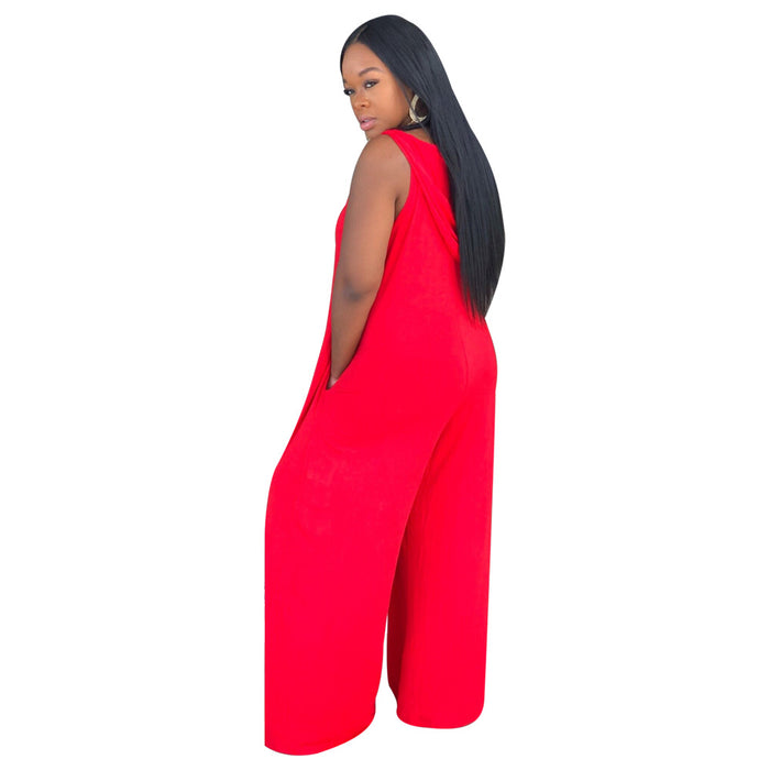 Color-Boutique Solid Color V neck Suspender Jumpsuit-Fancey Boutique