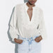 Color-Spring Long Loose Casual Chest Embossed Lace Decorative Shirt-Fancey Boutique