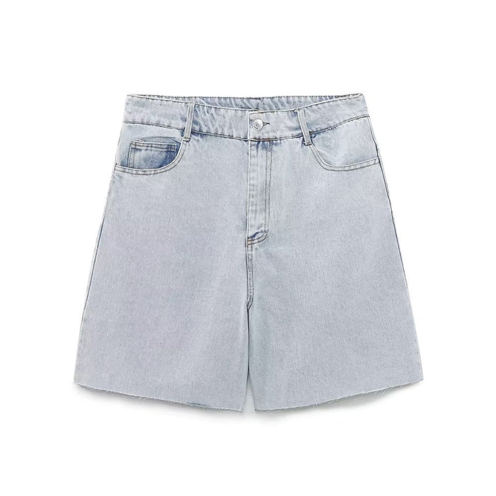 Color-Summer High Waist Straight Long Denim Shorts Casual Denim Shorts Shorts-Fancey Boutique