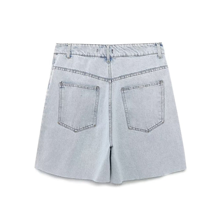 Color-Summer High Waist Straight Long Denim Shorts Casual Denim Shorts Shorts-Fancey Boutique