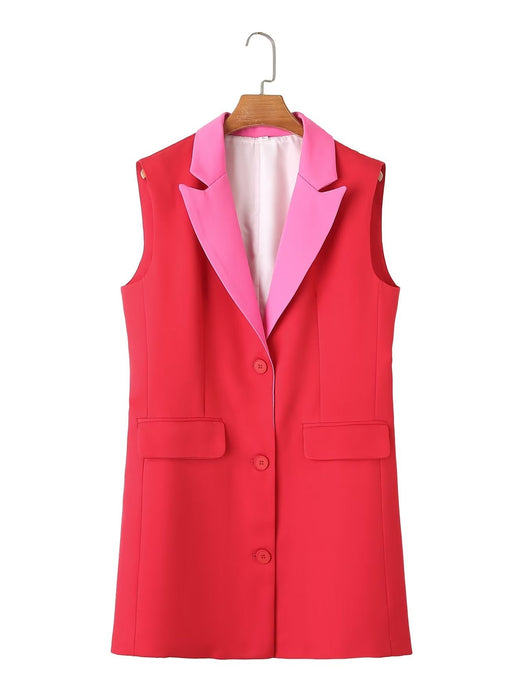 Color-Red-Women Mid Length Spring Autumn Thin Slim Fitting Sleeveless Waistcoat Vest-Fancey Boutique