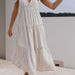 Color-Summer Natural Women Dress Hemp Cotton Tied V neck Loose Gathers Drape Dress-Fancey Boutique