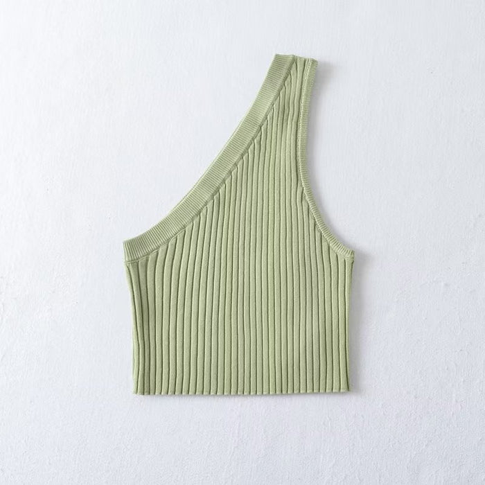 Color-Summer Women Clothing Oblique Collar One Piece Knitted Backless Short Sleeveless Knitted Vest-Fancey Boutique