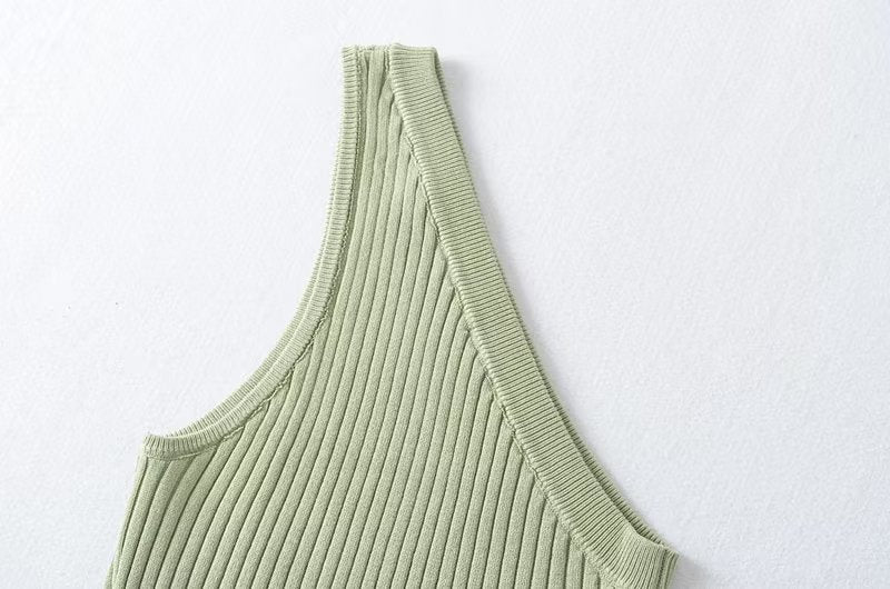Color-Summer Women Clothing Oblique Collar One Piece Knitted Backless Short Sleeveless Knitted Vest-Fancey Boutique