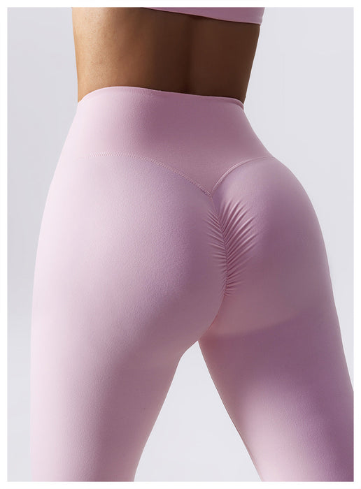 Color-Drawstring Belly Contracting Nude High Waist Yoga Pants Quick Drying Hip Lifting Fitness Pants Tight Running Sports Pants Women-Fancey Boutique