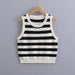 Color-Summer Contrast Color Striped Jacquard Sleeveless Knitted Vest round Neck Short Knitted Vest-Fancey Boutique