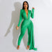 Color-Summer Women Sexy Tight V neck Long Sleeve Jumpsuit Women-Fancey Boutique