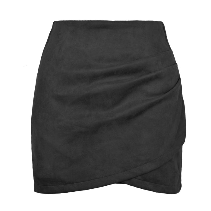 Color-Suede Solid Skirt Autumn Winter Heap Pleated Criss Cross Irregular Asymmetric Zipper Skirt Women Clothing-Fancey Boutique