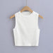 Color-White-Summer round Neck Sleeveless Knitted Short Top Stretch Slimming Knitted Vest-Fancey Boutique