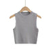 Color-Gray-Summer round Neck Sleeveless Knitted Short Top Stretch Slimming Knitted Vest-Fancey Boutique