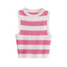 Color-Pink-Vest Single Layer Short round Neck Large Striped Slim Slimming Sleeveless Knitted Running Fitness Top-Fancey Boutique