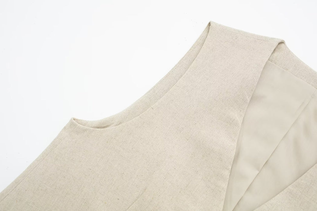 Color-Women Linen Blended Vest Casual Shorts Suit-Fancey Boutique