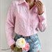 Color-Pink-Early Autumn Women Wear Long Sleeve Collared Shirt Heart Shaped Jacquard Cardigan Casual Top-Fancey Boutique