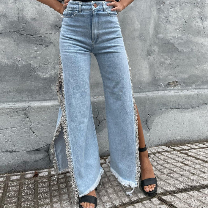 Color-Sexy High Waist Jeans Women Washed Hollow Out Cutout out Baggy Pants-Fancey Boutique