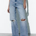 Color-Summer Women Clothing Perforated Hole Decoration High Waist Straight Jeans-Fancey Boutique