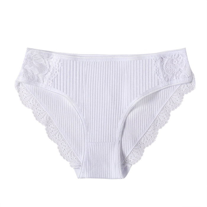 Color-Super White-Striped Cotton Lace Panties Briefs Women Underwear Women Underwear-Fancey Boutique