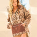 Color-Autumn Winter Aztec Vintage Woolen Patchwork Bag Sweater Women Zipper Hoodie with Drawstrings Top-Fancey Boutique