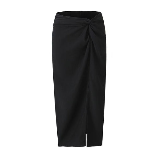 Color-Black-High Waist Slimming Knot Split A line Sheath Skirt-Fancey Boutique