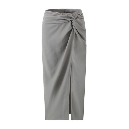 Color-Gray-High Waist Slimming Knot Split A line Sheath Skirt-Fancey Boutique