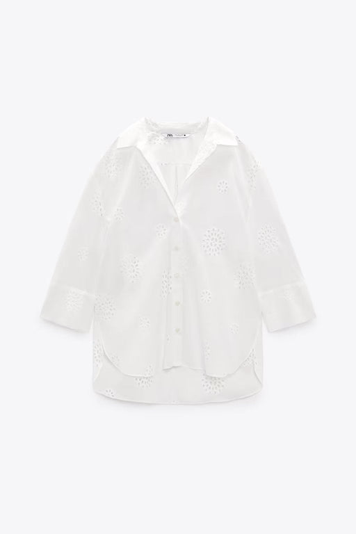 Color-White-Summer Arrival Embroidered Solid Color Shirt Comfort Casual Women Korean Lazy Loose Top-Fancey Boutique