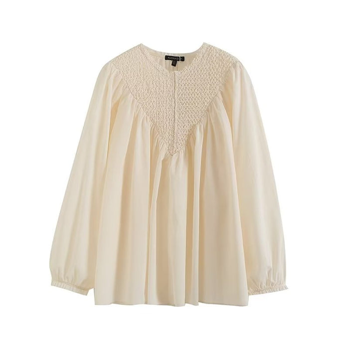 Color-beige white-Summer Women Clothing Refined Grace Elegant Light Shirt Top-Fancey Boutique