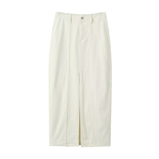 Color-White-Women Patchwork Design Skirt Casual Slit A line High Waist Midi Dress-Fancey Boutique