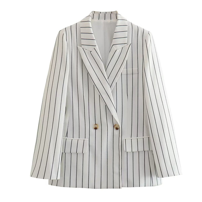 Color-Striped Suit-Spring Women High Waist Ptripe Work Pant Double Breasted Blazer-Fancey Boutique