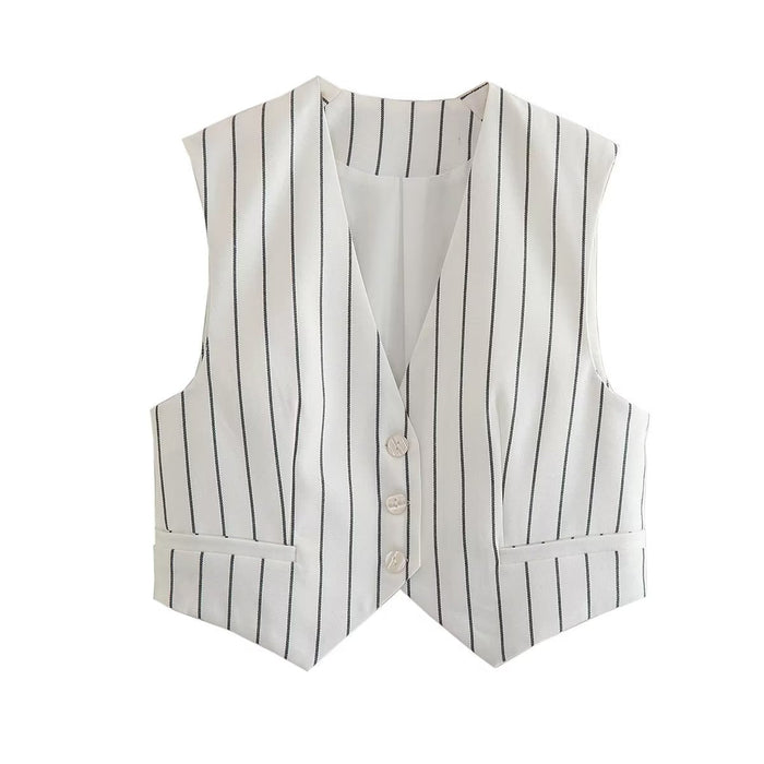 Color-Fall Sexy Striped Bare Back Double Layer Tied Slim Fit Short Vest Vest Women-Fancey Boutique