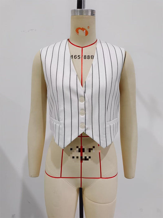 Color-Fall Sexy Striped Bare Back Double Layer Tied Slim Fit Short Vest Vest Women-Fancey Boutique