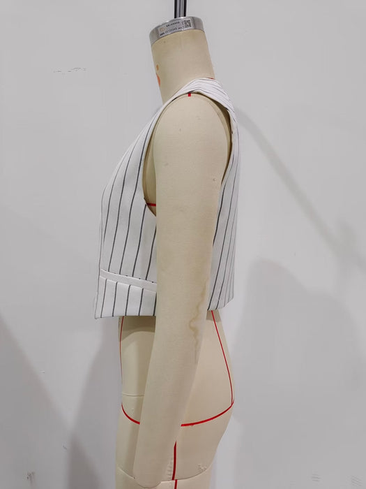 Color-Fall Sexy Striped Bare Back Double Layer Tied Slim Fit Short Vest Vest Women-Fancey Boutique