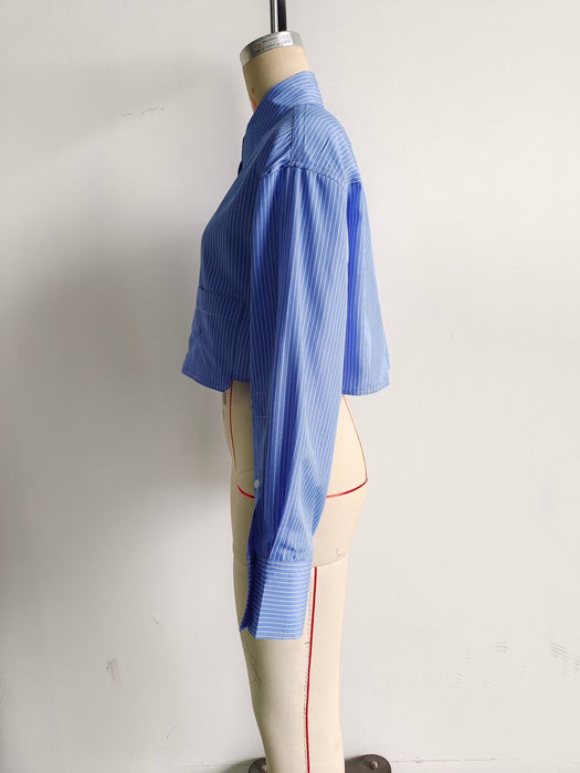 Color-Summer Wind Women Long Sleeve Six Color Pocket Decorative Short Shirt-Fancey Boutique