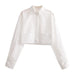 Color-White-Summer Wind Women Long Sleeve Six Color Pocket Decorative Short Shirt-Fancey Boutique
