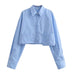 Color-Pure Blue-Summer Wind Women Long Sleeve Six Color Pocket Decorative Short Shirt-Fancey Boutique