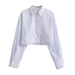 Color-White Stripes-Summer Wind Women Long Sleeve Six Color Pocket Decorative Short Shirt-Fancey Boutique