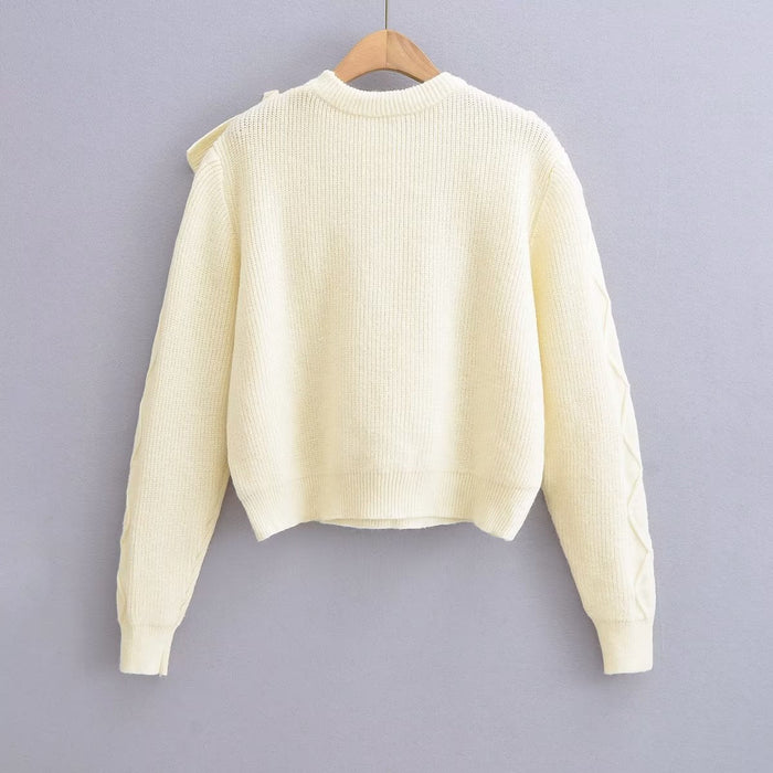 Color-Winter Women Clothes Gentle White Ruffled Crocheted Pullover Sweater Women Sweater-Fancey Boutique