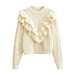 Color-Beige-Winter Women Clothes Gentle White Ruffled Crocheted Pullover Sweater Women Sweater-Fancey Boutique