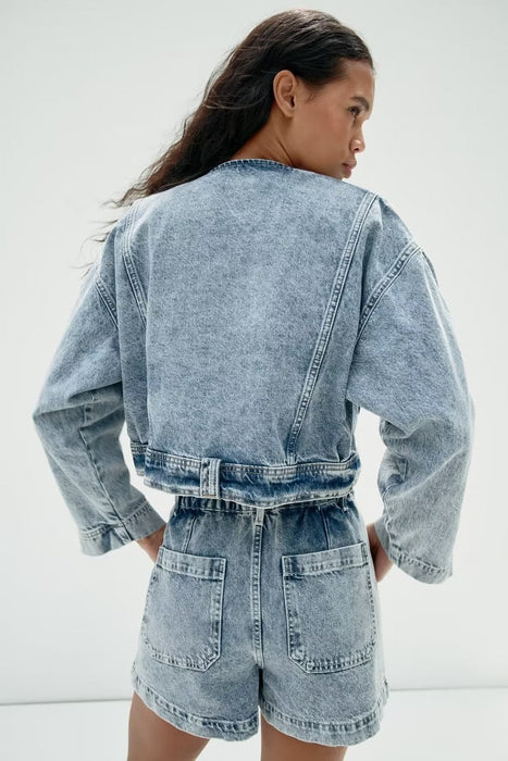 Color-Summer Loose Slimming Collared Denim Wind Breaker Coat for Women-Fancey Boutique