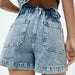 Color-Women Bud Shaped Waist Wide Leg Straight Denim Shorts-Fancey Boutique