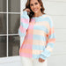 Color-Fall Women Clothing Patchwork Stripes Contrast Color round Neck Knitwear Pullover Sweater-Fancey Boutique