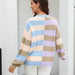 Color-Fall Women Clothing Patchwork Stripes Contrast Color round Neck Knitwear Pullover Sweater-Fancey Boutique