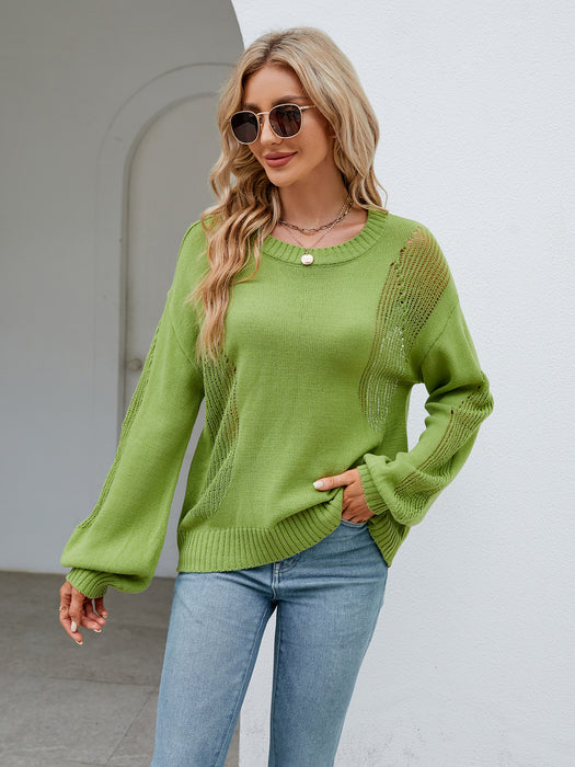 Color-Autumn Winter Hollow Out Cutout Out Pullover Knitwear Women Round Neck Sweater Women-Fancey Boutique