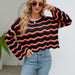 Color-Autumn Winter Women Clothing Long Sleeve Round Neck Knitted Striped Sweater Women-Fancey Boutique