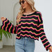 Color-Autumn Winter Women Clothing Long Sleeve Round Neck Knitted Striped Sweater Women-Fancey Boutique