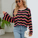 Color-Autumn Winter Women Clothing Long Sleeve Round Neck Knitted Striped Sweater Women-Fancey Boutique