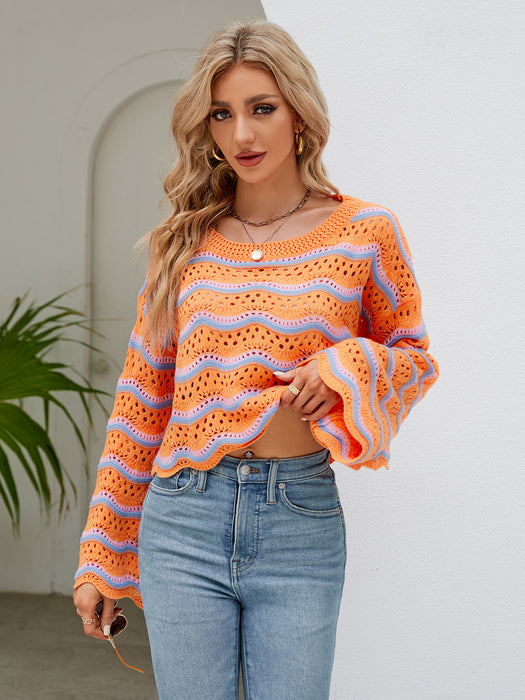 Color-Autumn Winter Women Clothing Long Sleeve Round Neck Knitted Striped Sweater Women-Fancey Boutique