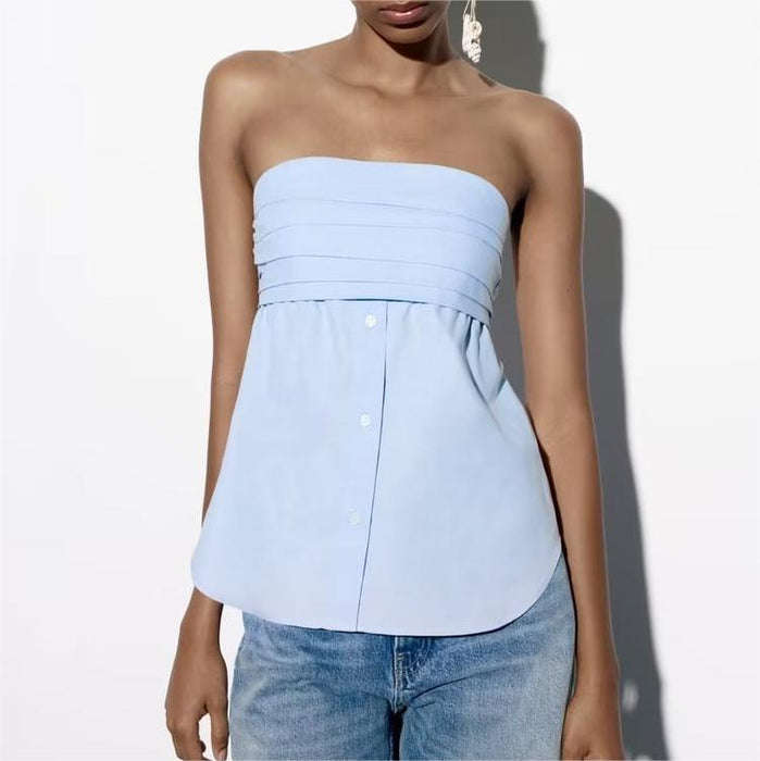 Color-Spring Women Street All Match Stretch Poplin Tube Top-Fancey Boutique